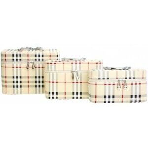 Women Apricot 3-Piece Fashion Plaid Cosmetic Toolbox Set